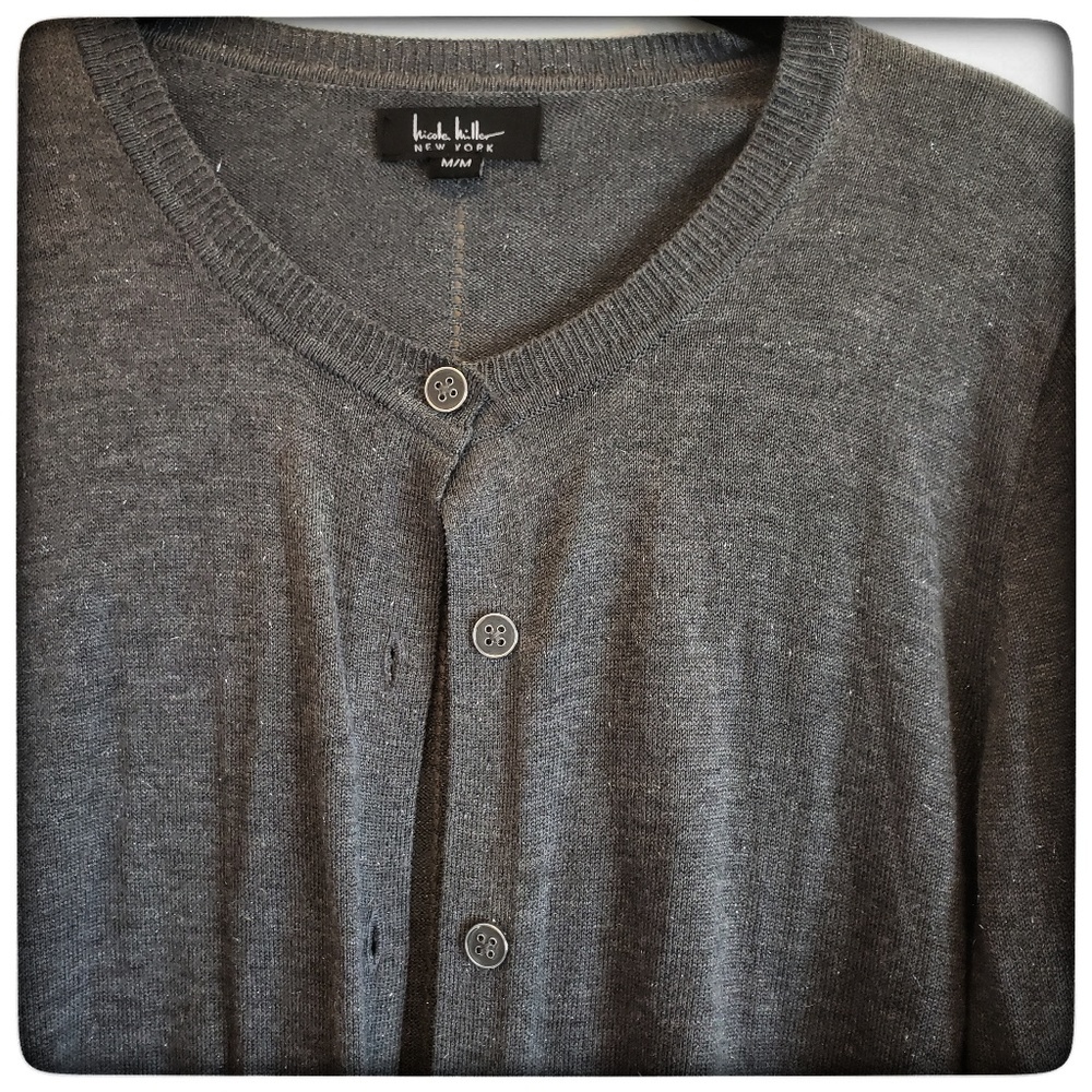 Nicole Miller Metallic Gray Long Cardigan, Medium